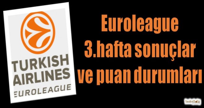 Euroleague 3.hafta sonuçlar ve puan durumları
